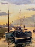 'the Estuary At Sundown' A Large Superb Original Vintage Seascape Oil Painting (4 of 12) 'the Estuary At Sundown' A Large Superb Original Vintage Seascape Oil Painting (4 of 12)