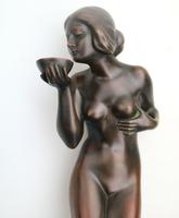 A Good Art Deco Bronze Nude Maiden with Drinking Bowl by Eugene Wagner C.1920 (2 of 11) A Good Art Deco Bronze Nude Maiden with Drinking Bowl by Eugene Wagner C.1920 (2 of 11)