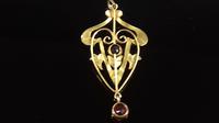 Antique Art Mouveau 9ct gold garnet lavalier drop pendant (5 of 10) Antique Art Mouveau 9ct gold garnet lavalier drop pendant (5 of 10)