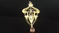 Antique Art Mouveau 9ct gold garnet lavalier drop pendant (9 of 10) Antique Art Mouveau 9ct gold garnet lavalier drop pendant (9 of 10)