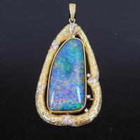 Large 18ct Gold Black Opal Doublet & Diamond Modernist Abstract Pendant (2 of 5) Large 18ct Gold Black Opal Doublet & Diamond Modernist Abstract Pendant (2 of 5)