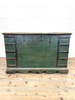 Large Distressed Painted Metal Bound Trunk (10 of 10) Large Distressed Painted Metal Bound Trunk (10 of 10)