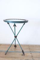 Unique verdigris finished metal and mirror topped side table with rope tied arrow legs (4 of 12) Unique verdigris finished metal and mirror topped side table with rope tied arrow legs (4 of 12)
