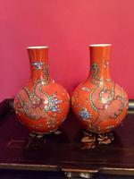 Pair of Chinese Red Oxide Five Claw Dragon Vases c.1900 (5 of 10) Pair of Chinese Red Oxide Five Claw Dragon Vases c.1900 (5 of 10)
