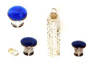 Cut Glass Scent Bottle with Silver and Blue Guilloche Enamel Top (2 of 5) Cut Glass Scent Bottle with Silver and Blue Guilloche Enamel Top (2 of 5)