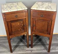 Bedside Tables Antique French Oak Pair Marble Top Cupboards Cabinets LOT 3961