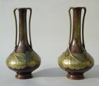 Pair of Signed Japanese Meiji Overlaid Bronze Vases (6 of 8) Pair of Signed Japanese Meiji Overlaid Bronze Vases (6 of 8)
