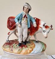 Pair of Antique English Victorian Staffordshire Pottery Figures - Milkman & Milkmaid with Cows - H 2314d / H 2314c (2 of 13) Pair of Antique English Victorian Staffordshire Pottery Figures - Milkman & Milkmaid with Cows - H 2314d / H 2314c (2 of 13)