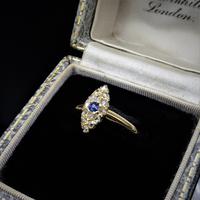 Antique Blue Sapphire & Rose Cut Diamond Marquise Navette 18ct Gold Ring (6 of 9) Antique Blue Sapphire & Rose Cut Diamond Marquise Navette 18ct Gold Ring (6 of 9)