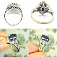 Vintage 18ct white gold sapphire diamond cluster ring ~ 1.55ct sapphire (3 of 10) Vintage 18ct white gold sapphire diamond cluster ring ~ 1.55ct sapphire (3 of 10)