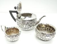 English Victorian Antique Solid Silver Tea Set, Embossed Decoration c.1890 (11 of 11) English Victorian Antique Solid Silver Tea Set, Embossed Decoration c.1890 (11 of 11)