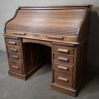 Antique Edwardian Oak Roll Top Pedestal Desk (9 of 10) Antique Edwardian Oak Roll Top Pedestal Desk (9 of 10)