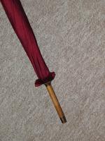 Vintage Hand Carved Handled Umbrella With Burgundy Canopy & Tassel (12 of 13) Vintage Hand Carved Handled Umbrella With Burgundy Canopy & Tassel (12 of 13)