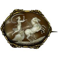 Italian Neoclassical Roman Goddess Aurora in Her Horse-drawn Chariot — Georgian Shell Cameo Brooch, Circa 1820 (1 of 45)