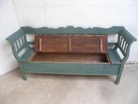 Lovely Emerald Green 3 Seater Antique Pine Kitchen / Hall Box Settle / Bench (10 of 10) Lovely Emerald Green 3 Seater Antique Pine Kitchen / Hall Box Settle / Bench (10 of 10)