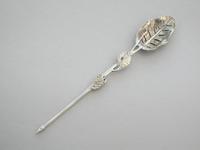 George II Cast Silver Naturalistic Leaf Pattern Mote Spoon - Unmarked c.1750 - Possibly by Francis Harache (7 of 8) George II Cast Silver Naturalistic Leaf Pattern Mote Spoon - Unmarked c.1750 - Possibly by Francis Harache (7 of 8)