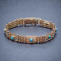 Antique Victorian Turquoise Gate Bracelet 9ct Gold c.1900 (4 of 5) Antique Victorian Turquoise Gate Bracelet 9ct Gold c.1900 (4 of 5)