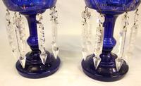 Antique Victorian Pair of Bristol Blue Mantle Lustres (5 of 7) Antique Victorian Pair of Bristol Blue Mantle Lustres (5 of 7)