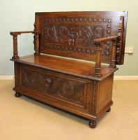 Antique Carved Oak Monks Bench Hall Seat Settle (3 of 11) Antique Carved Oak Monks Bench Hall Seat Settle (3 of 11)