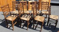 1940's Set of 8 Oak Ladder Back Dining Chairs with Rush Seats (2 of 3) 1940's Set of 8 Oak Ladder Back Dining Chairs with Rush Seats (2 of 3)