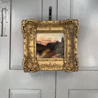 Antique Victorian signed oil painting river landscape at sunset in gesso frame (2 of 8) Antique Victorian signed oil painting river landscape at sunset in gesso frame (2 of 8)