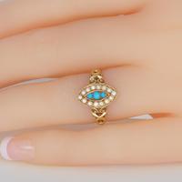 Antique Turquoise & Pearl Ring 18ct Gold Victorian Navette Shaped Ring circa 1890 (15 of 16) Antique Turquoise & Pearl Ring 18ct Gold Victorian Navette Shaped Ring circa 1890 (15 of 16)
