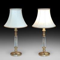 Pair of Retro Perspex & Brass Table Lamps