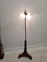 Vintage Mahogany & Brass Floor Lamp with Triple Glass Shades / C1930s (1 of 7)