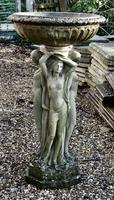 Weathered Cast Bird Bath, the 3 Muses Garden Ornament (3 of 6) Weathered Cast Bird Bath, the 3 Muses Garden Ornament (3 of 6)