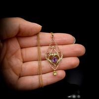 Antique Amethyst Peridot and Pearl Lavalier 9ct 9K Gold Pendant and Chain Necklace (9 of 10) Antique Amethyst Peridot and Pearl Lavalier 9ct 9K Gold Pendant and Chain Necklace (9 of 10)