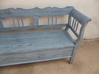 Stunning Sky Blue 3 Seater Antique Pine Kitchen / Hall Box Settle / Bench (3 of 11) Stunning Sky Blue 3 Seater Antique Pine Kitchen / Hall Box Settle / Bench (3 of 11)