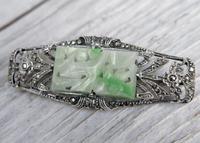 Art Deco Silver and Jadeite Brooch with Marcasites, 1930s (2 of 7) Art Deco Silver and Jadeite Brooch with Marcasites, 1930s (2 of 7)