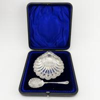 Pretty Boxed Sterling Silver Butter Dish and Spoon