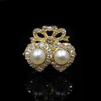 Antique Pearl and Diamond Twin Double Heart Bow 18ct Yellow Gold Ring (6 of 9) Antique Pearl and Diamond Twin Double Heart Bow 18ct Yellow Gold Ring (6 of 9)