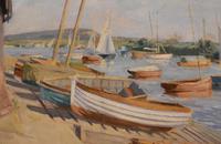 Boats in Harbour Oil Painting by Marjorie Mort (1906-1988) (4 of 6) Boats in Harbour Oil Painting by Marjorie Mort (1906-1988) (4 of 6)