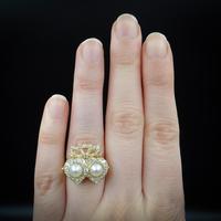 Antique Pearl and Diamond Twin Double Heart Bow 18ct Yellow Gold Ring (4 of 9) Antique Pearl and Diamond Twin Double Heart Bow 18ct Yellow Gold Ring (4 of 9)