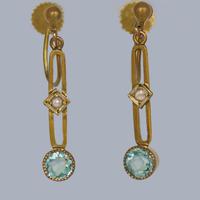 Antique Victorian Blue Topaz & Natural Pearl Drop Earrings In 9ct Gold c.1900