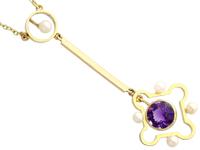 1.31ct Amethyst & Pearl, 15ct Yellow Gold Necklace - Antique c.1910 (3 of 9) 1.31ct Amethyst & Pearl, 15ct Yellow Gold Necklace - Antique c.1910 (3 of 9)
