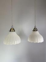 Pair of Milk Glass Pendant Ceiling Lights, Rewired Pair of Milk Glass Pendant Ceiling Lights, Rewired