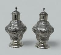 Antique Pair Georgian Style Sterling Silver Tea Caddies Caddy Harris & Sons 1909