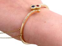 0.45ct Ruby & Sapphire, 1.50ct Diamond, 14ct Yellow Gold Bangle - Antique c.1890 (11 of 12) 0.45ct Ruby & Sapphire, 1.50ct Diamond, 14ct Yellow Gold Bangle - Antique c.1890 (11 of 12)