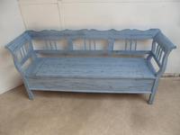 Stunning Sky Blue 3 Seater Antique Pine Kitchen / Hall Box Settle / Bench (4 of 11) Stunning Sky Blue 3 Seater Antique Pine Kitchen / Hall Box Settle / Bench (4 of 11)