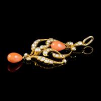Antique Victorian Coral Pearl Pendant 15ct Gold c.1900 (4 of 5) Antique Victorian Coral Pearl Pendant 15ct Gold c.1900 (4 of 5)