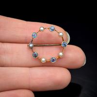 Antique Aquamarine and Pearl 9ct Yellow Gold Wreath Circle Brooch Pin (6 of 6) Antique Aquamarine and Pearl 9ct Yellow Gold Wreath Circle Brooch Pin (6 of 6)