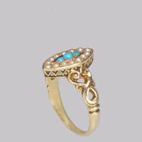 Antique Turquoise & Pearl Ring 18ct Gold Victorian Navette Shaped Ring circa 1890 (6 of 16) Antique Turquoise & Pearl Ring 18ct Gold Victorian Navette Shaped Ring circa 1890 (6 of 16)