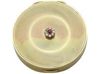 Vintage George VI 9k Yellow Gold, Ruby & Diamond Powder / Mirror Compact by Cartier (1 of 17)