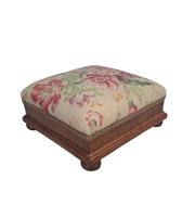Victorian Square Oak Stool with Floral Upholstery