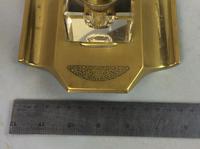 Art Deco brass and glass inkwell, the hinged brass lid above a clear glass body and brass base with two pen trays and engraved foliate scroll decoration, (8 of 12) Art Deco brass and glass inkwell, the hinged brass lid above a clear glass body and brass base with two pen trays and engraved foliate scroll decoration, (8 of 12)