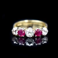 Vintage Ruby & Diamond 18ct 18K Yellow Gold Five Stone Ring (6 of 10) Vintage Ruby & Diamond 18ct 18K Yellow Gold Five Stone Ring (6 of 10)