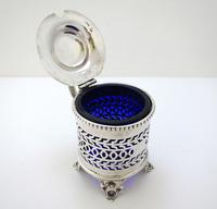 Large & Heavy Victorian Solid Sterling Silver & Blue Glass Liner Pierced Drum Mustard Pot Cruet, Antique English, Hallmarked (4 of 12) Large & Heavy Victorian Solid Sterling Silver & Blue Glass Liner Pierced Drum Mustard Pot Cruet, Antique English, Hallmarked (4 of 12)